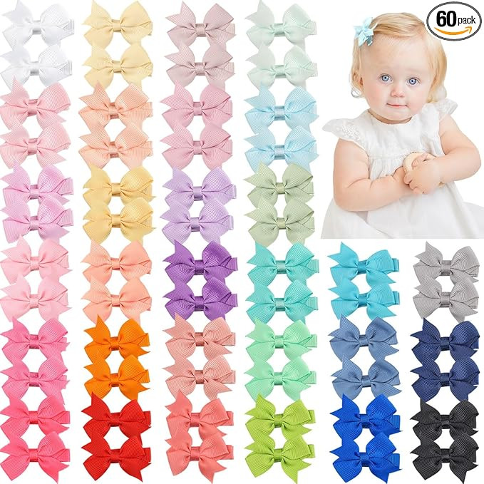 CÉLLOT Hair Clips for Baby Girls - 60 Tiny 2" Fully Covered Bows Barrettes for Infants and Toddl... | Amazon (US)