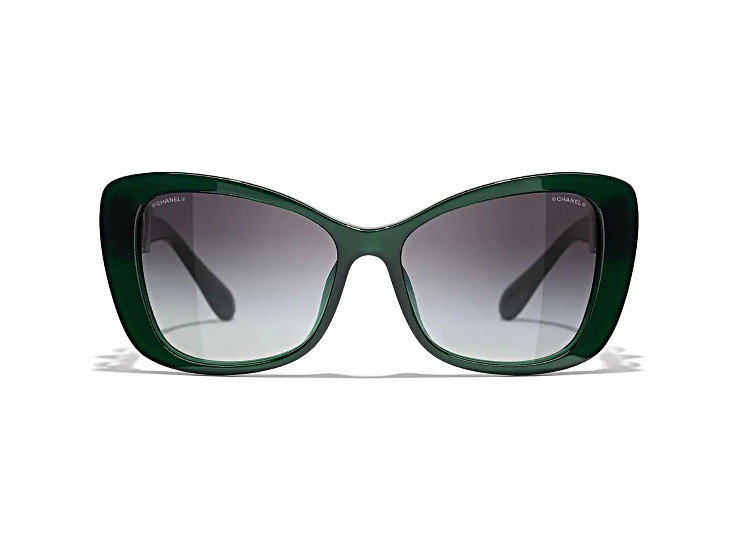 Chanel Dark Green Frame with Pearl Detail/Gray Gradient Lens Sunglasses - 1CHNNA | JTV Jewelry