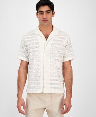 Sun + Stone Men's Andre Knit Tonal Stripe Camp Shirt, Exclusively at Macy's - Macy's | Macy's
