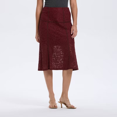 Women's Lace Midi A-Line Skirt - A New Day™ Robust Maroon M | Target