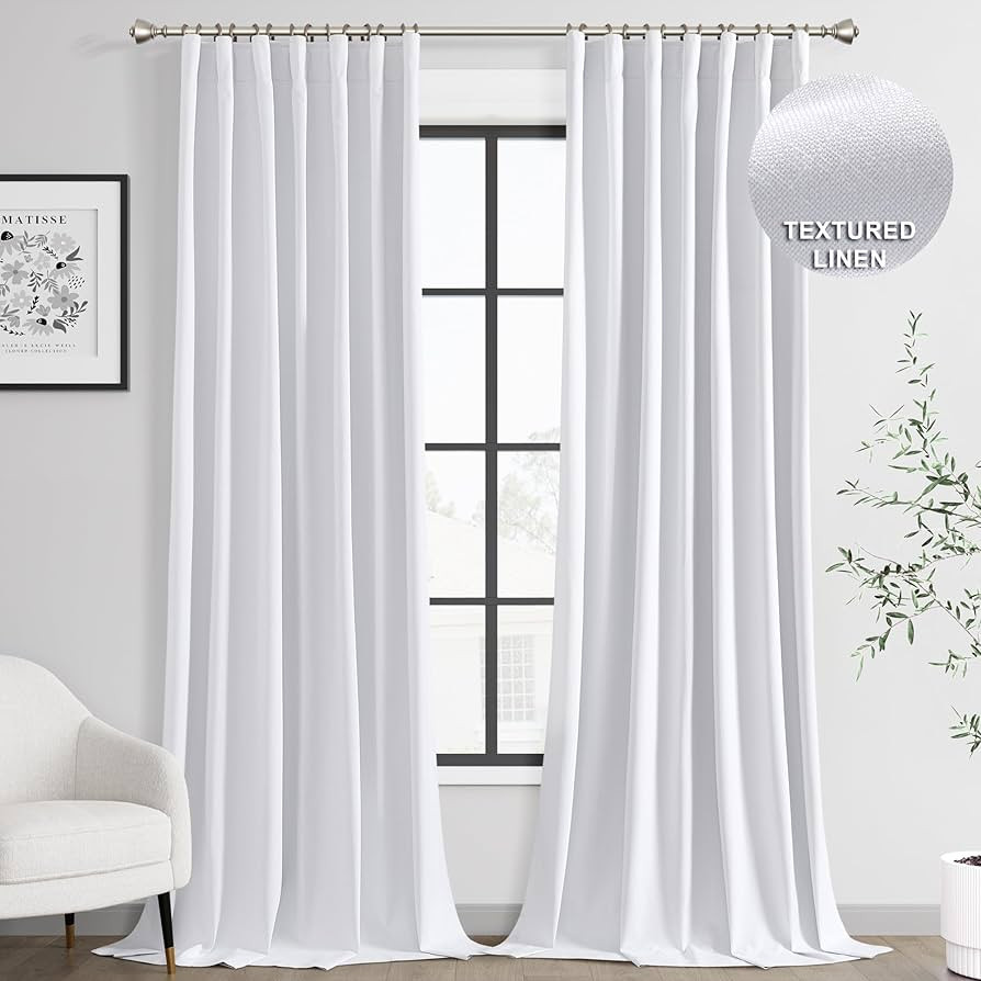 Joywell Linen 100% Blackout Curtains 120 Inches Length Long, Rod Pocket/Back Tab/Hook Belt/Clip R... | Amazon (US)