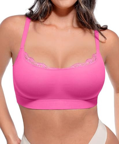 FeelinGirl Bras for Women No Underwire Lace Bralettes No Padded Full Coverage Seamless Wireless Bra Comfortable Everyday Bras Barbie Pink L | Amazon (US)