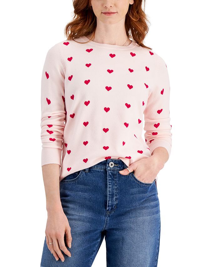 Style & Co Hearts Printed Sweater, Created for Macy's & Reviews - Sweaters - Women - Macy's | Macys (US)