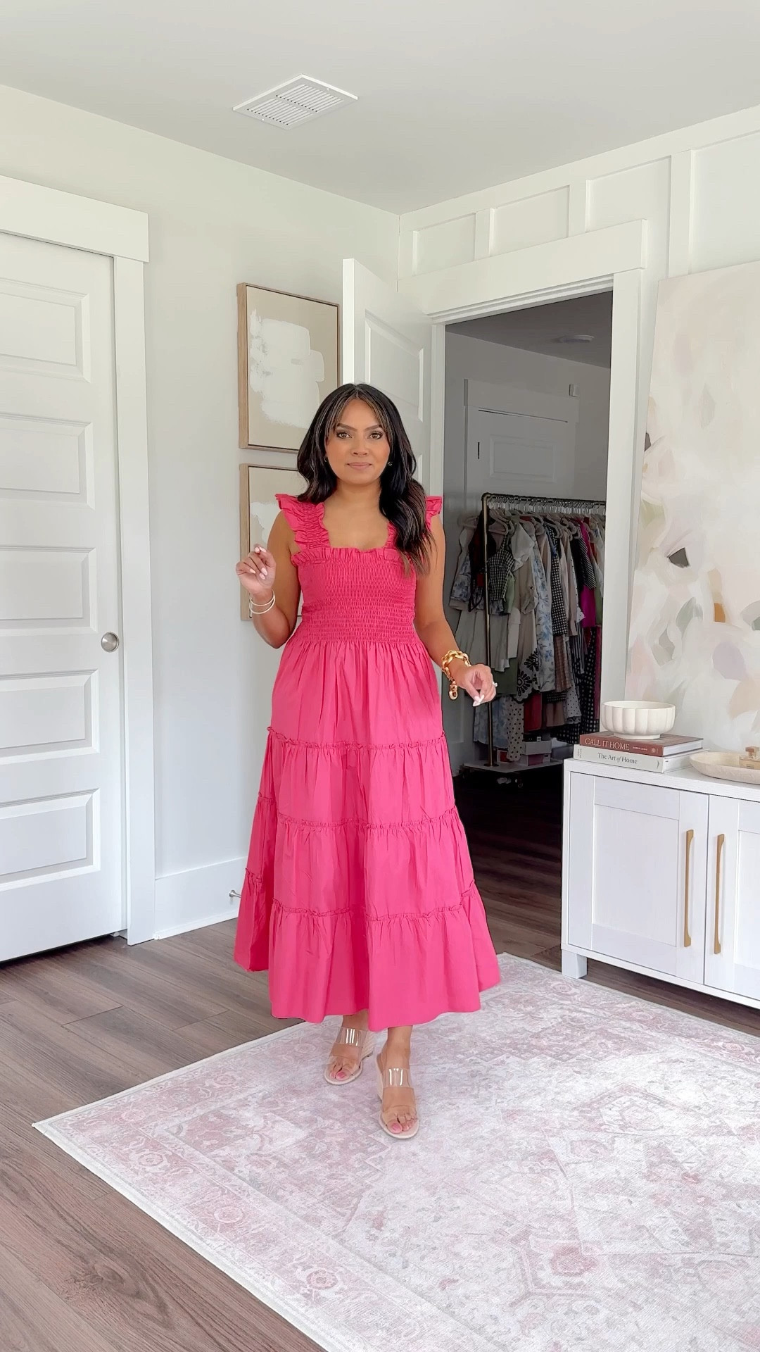100% cotton dress - Perfect for Spring! 

For reference: I’m 5’0, petite, 32b bra size, and 2/26 in bottoms, pear shaped. *Everything I share is unaltered! TTS means true to size. Between size 5-6.5 in shoes Clear heels size 5 TTS Pink dress XS TTS 

#LTKootd #LTKPetite #LTKgrwm