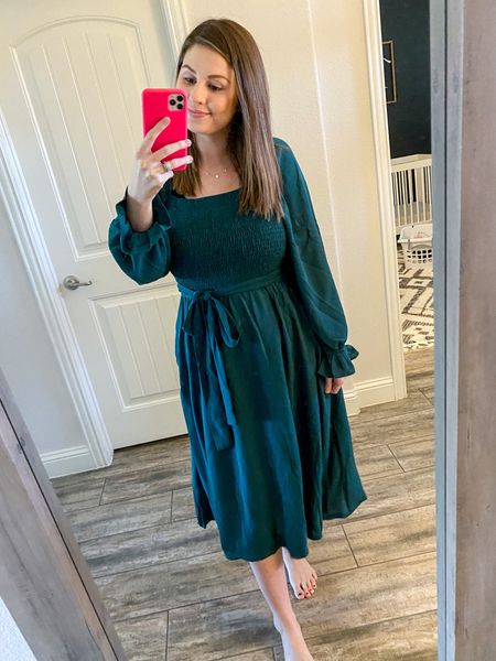 Gorgeous winter green dress! Bump friendly too. Perfect for a winter wedding guest dress & can be worn 2 different ways since it’s reversible! I’m in a size medium for reference. 

#LTKfit #LTKunder50 #LTKwedding