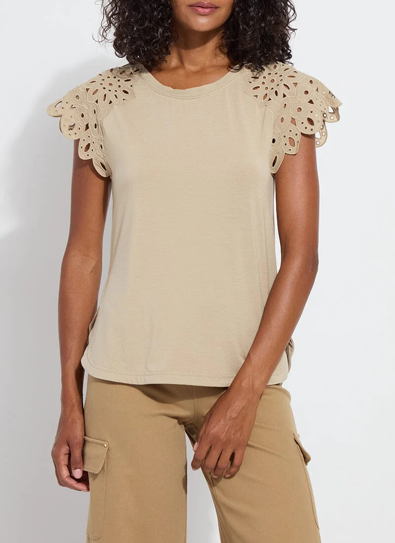 Katarina Eyelet Sleeve Trim Top | Lysse