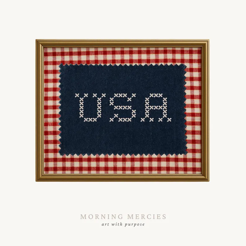 Vintage Patriotic Art Print \u2013 Americana Cross Stitch Wall Decor for Farmhouse or Entryway - ... | Etsy (Global)