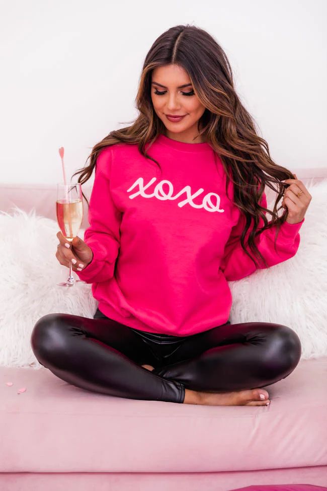 XOXO Script Hot Pink Graphic Sweatshirt | The Pink Lily Boutique