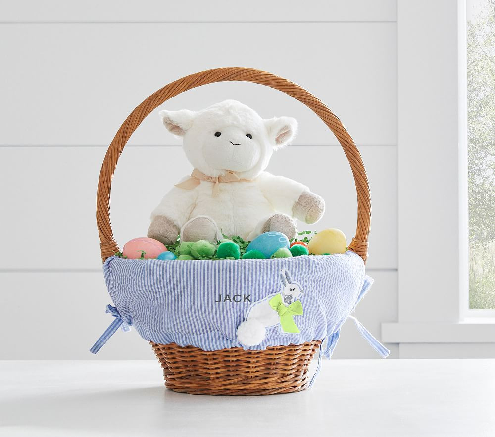 Blue Bunny Applique Seersucker Small Easter Basket Liner | Pottery Barn Kids