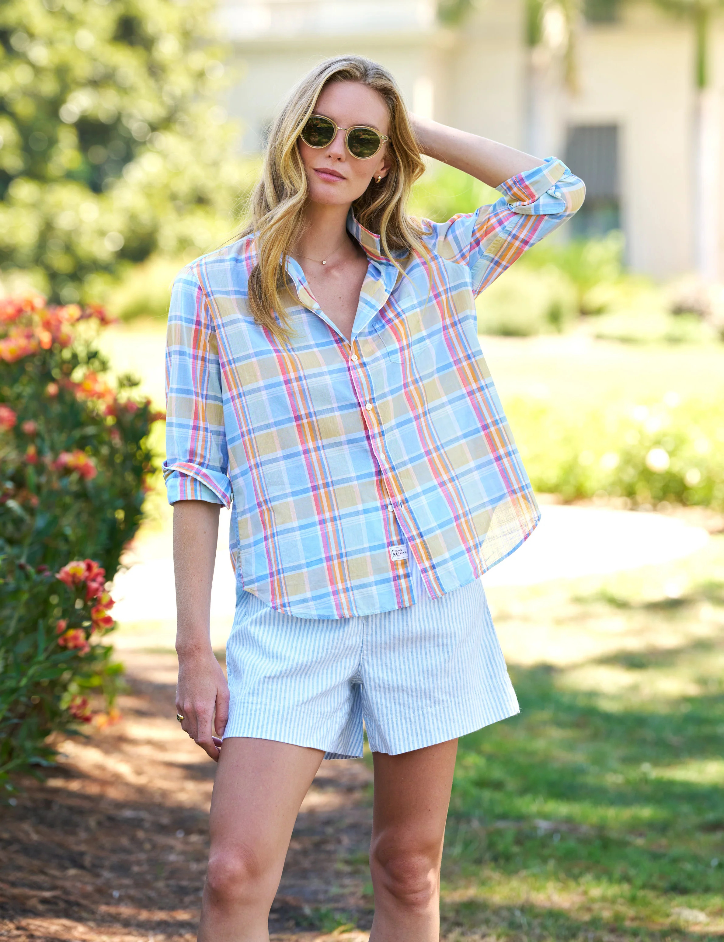 EILEEN Blue and Orange Plaid, Casual Cotton | Frank & Eileen