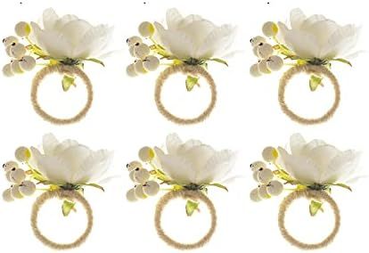 ZWMBYN Artificial Flower Napkin Rings Set of 6, Crafts Vine Floral Napkin Holder Buckles Table Decor | Amazon (US)