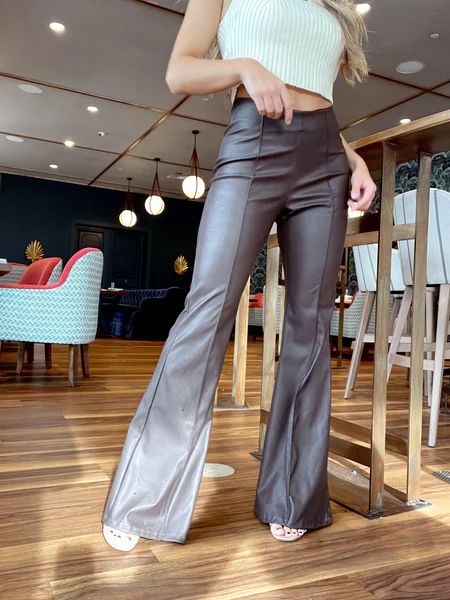 Chocolate Flare Leather Pants | Lane 201 Boutique