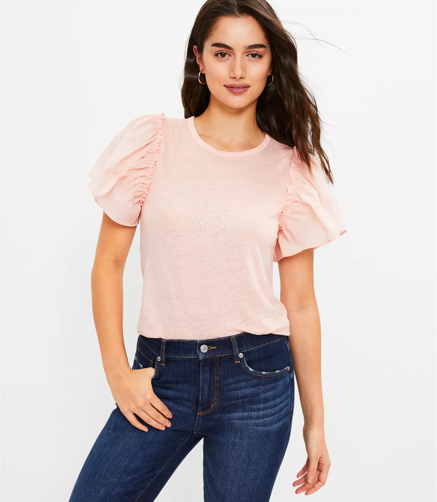 Mixed Media Flutter Sleeve Top | LOFT | LOFT