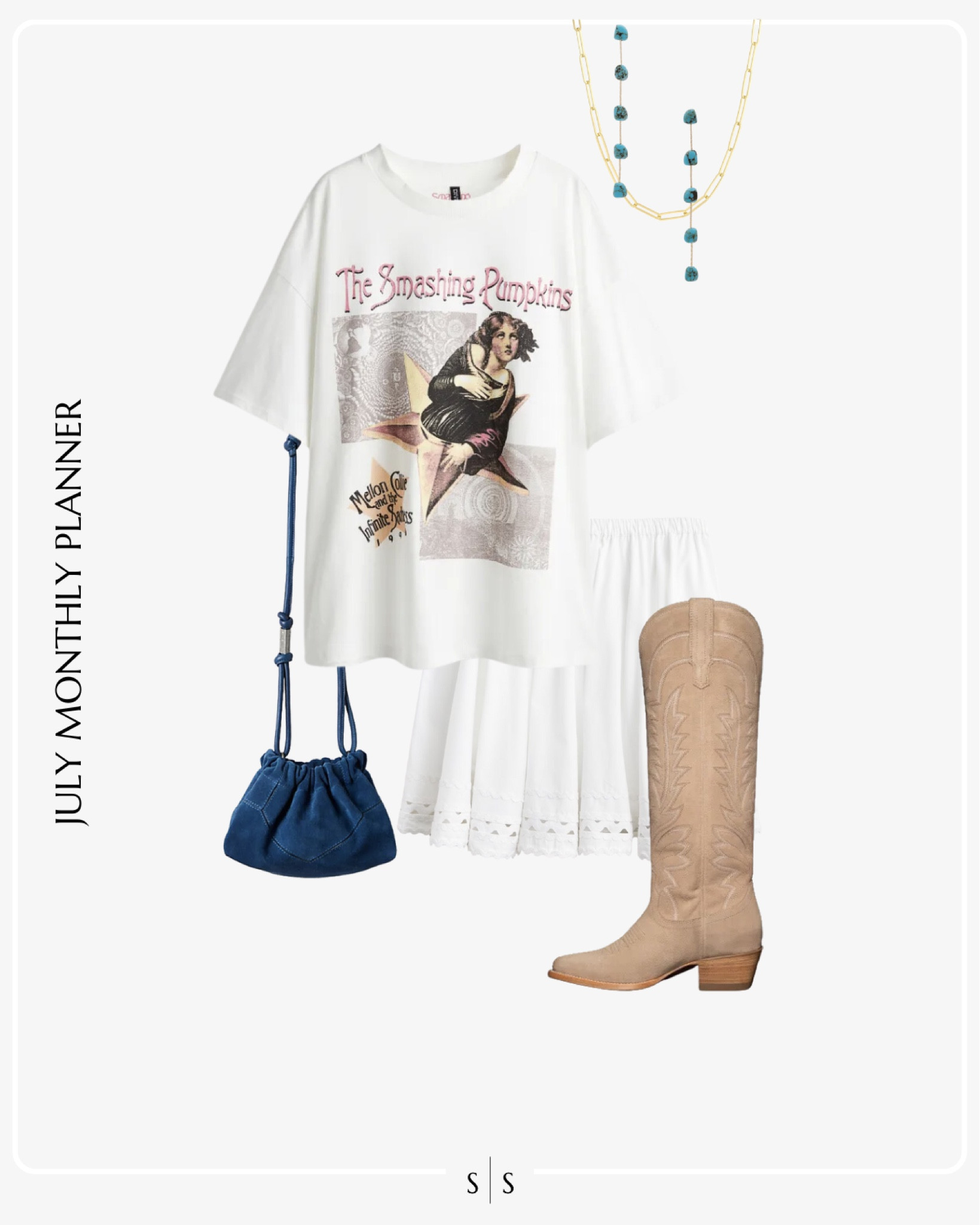 Monthly outfit planner JULY: Summer looks | oversized graphic tee, eyelet mini skirt, slip skirt, western boots, crossbody pouch

concert outfit idea, western wear

See the entire calendar on thesarahstories.com ✨ 


#LTKStyleTip
