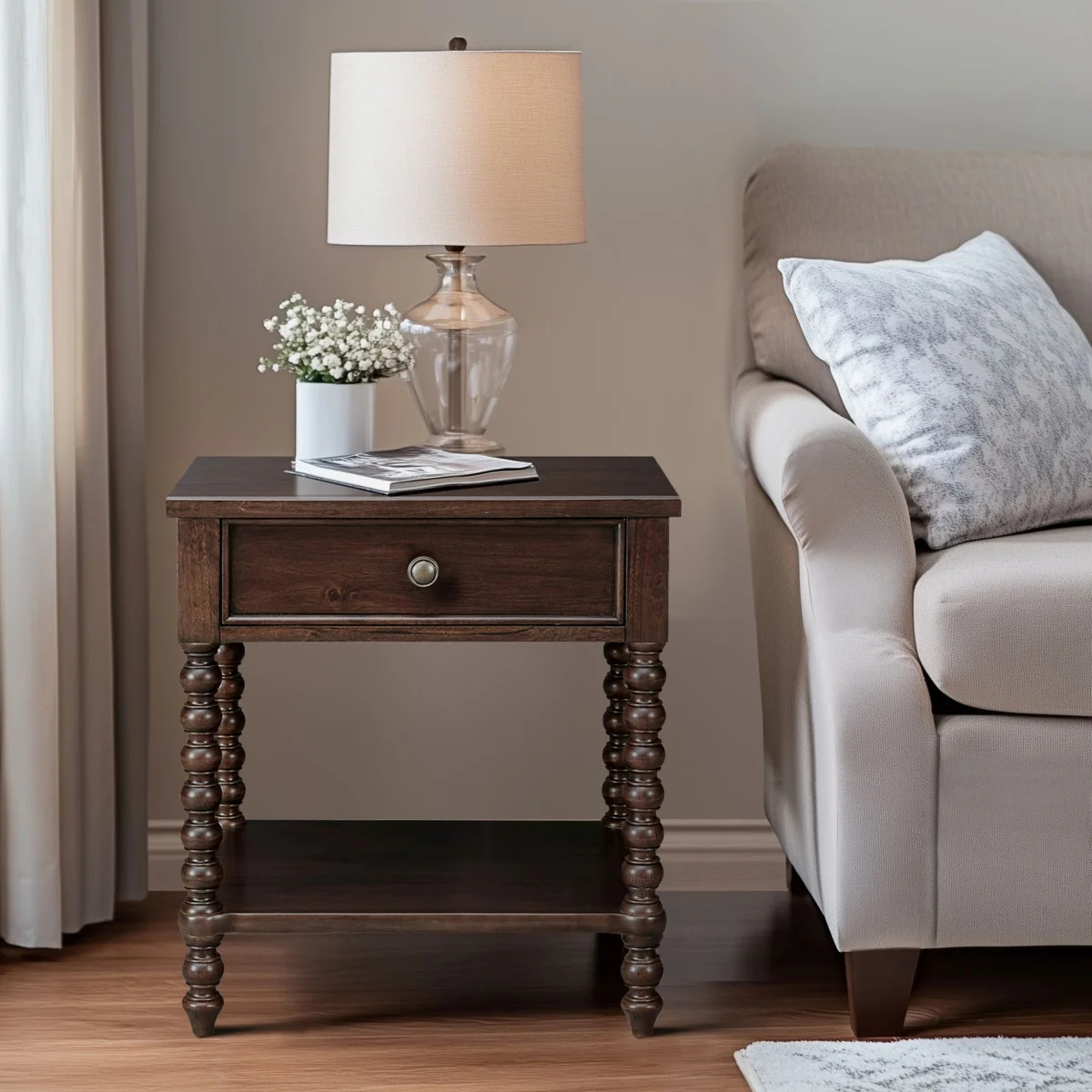 Madison Park Signature Beckett Turned Wood Spindle Nightstand with Drawer & Shelf & Reviews | Way... | Wayfair North America