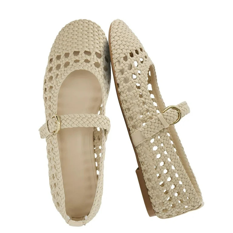 Cushionaire  Windsor Woven Womens Flats with Adjustable Strap – Comfortable Mary Jane Ballet Fl... | Walmart (US)