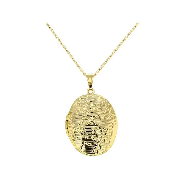 Gold Tone Oval Floral Design Photo Locket Memory Pendant Necklace 19" - Walmart.com | Walmart (US)
