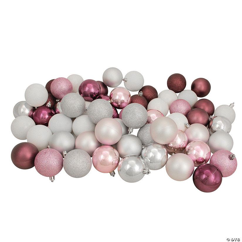 Northlight 2.5" Pink, Silver and White Shatterproof 3-Finish Christmas Ball Ornaments, 60 Count | Oriental Trading Company