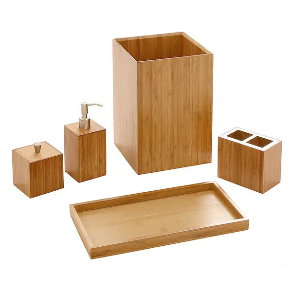 Seville Classics 5-Piece Bamboo Luxury Vanity Bathroom Accessory Set | Bed Bath & Beyond