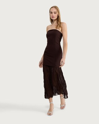 F&F Strapless Chiffon Hem Dress in Brown | Tesco F&F
