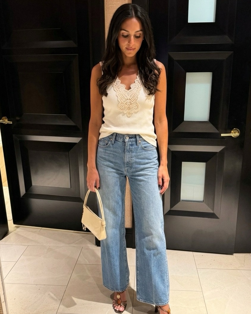 i’ve found the ultimate pair of levi's wide leg lightweight jeans, and i’m showing you 5 ways to style them in two perfect washes. whether you’re going for a "sandals and lace" feminine vibe or keeping it sporty with a graphic tee and sneakers, these jeans are the versatile mvp of my closet.
the lightweight denim is a total game-changer for warmer days—all the structure of classic levi’s without the heavy feel.

the lineup:
1.	lace & leather: elevated with a delicate cami and statement sandals.
2.	the high-neck chic: paired with an olive halter and gold accessories for dinner.
3.	cool & casual: "call me when it's summer" tee + retro sneakers.
4.	the modern classic: floral structured top and mary janes.
5.	the "cool girl" layer: white tank, shoulders draped with a sweatshirt, and those iconic tabi flats.

#LTKootd #LTKxAerie