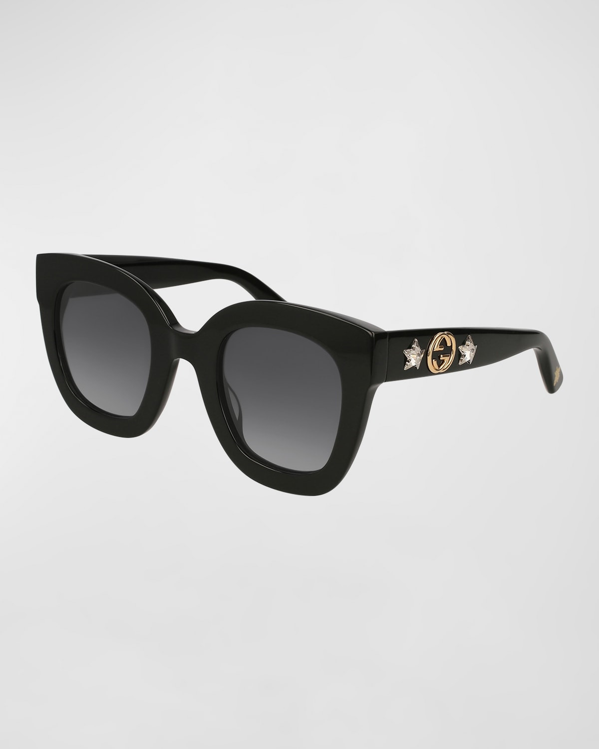 Rectangle Acetate GG Sunglasses w/ Crystal Stars, Brown Pattern | Neiman Marcus