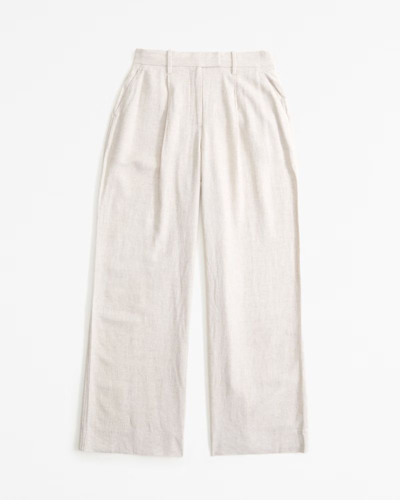 Curve Love A&F Harper Tailored Linen-Blend Pant | Abercrombie & Fitch (US)