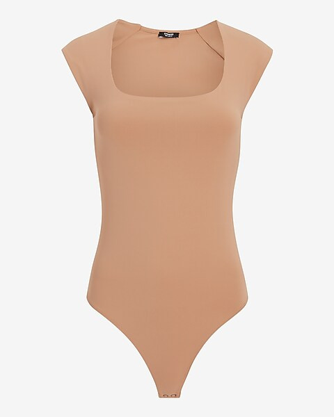 Body Contour Matte Square Neck Cap Sleeve Thong Bodysuit | Express
