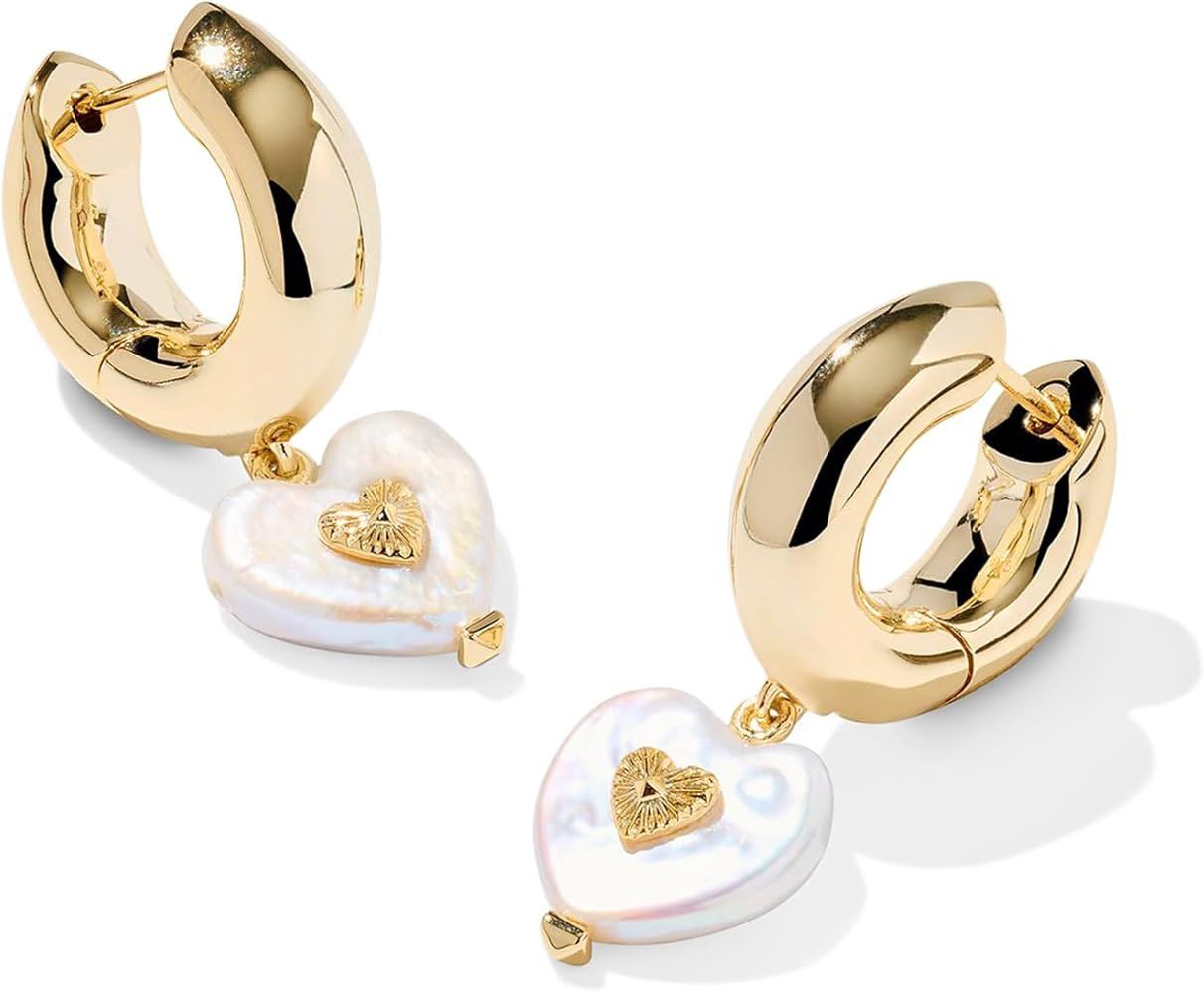 Kendra Scott Womens Sasha Heart Huggie Earrings Gold Freshwater Cultured Pearl One Size | Amazon (US)