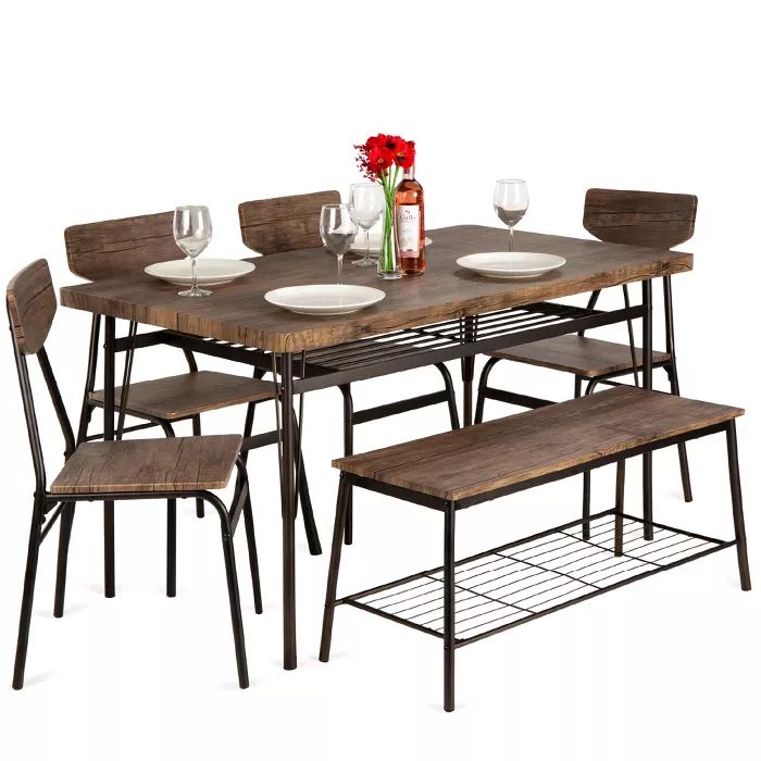 Best Choice Products 6-Piece 55in Modern Home Dining Set w/ Storage Racks, Rectangular Table, Ben... | Target