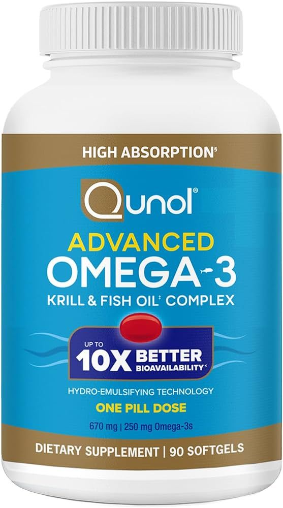 Qunol Advanced Omega 3 Krill and Fish Oil Complex, 10x Better Bioavailability, One Pill Dose, 250... | Amazon (US)