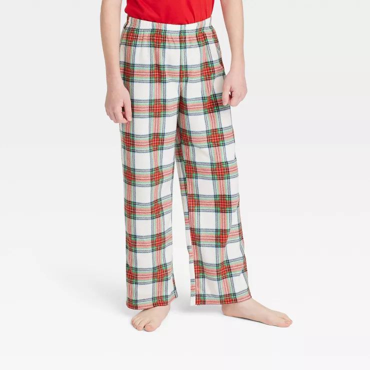Kids' Holiday Tartan Plaid Fleece Matching Family Pajama Pants - Wondershop™ Cream | Target