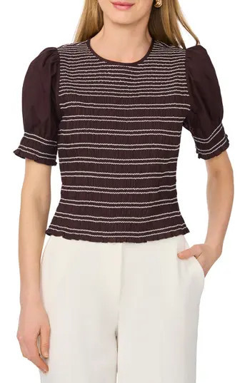 Parker Smocked Puff Sleeve Cotton Top in Dark Chocolate Delight at Nordstrom Rack, Size 0 | Nordstrom Rack