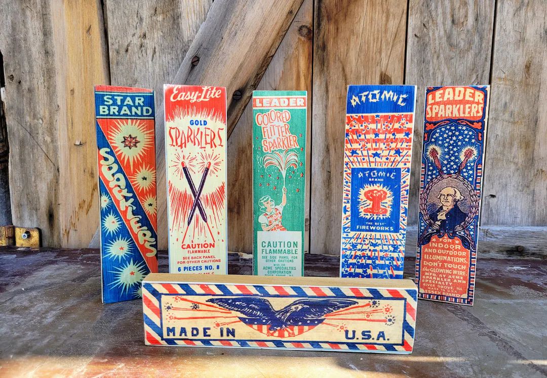 Vintage Patriotic Sparkler Wood Blocks 4th of July Shelf Decor Tiered Tray Decor - Etsy | Etsy (US)