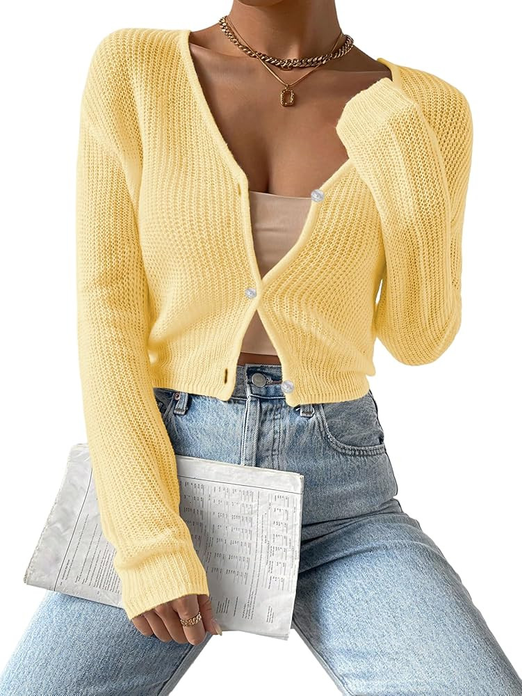 Verdusa Women's Drop Shoulder Long Sleeve Button Up Knit Cardigan Sweater | Amazon (US)