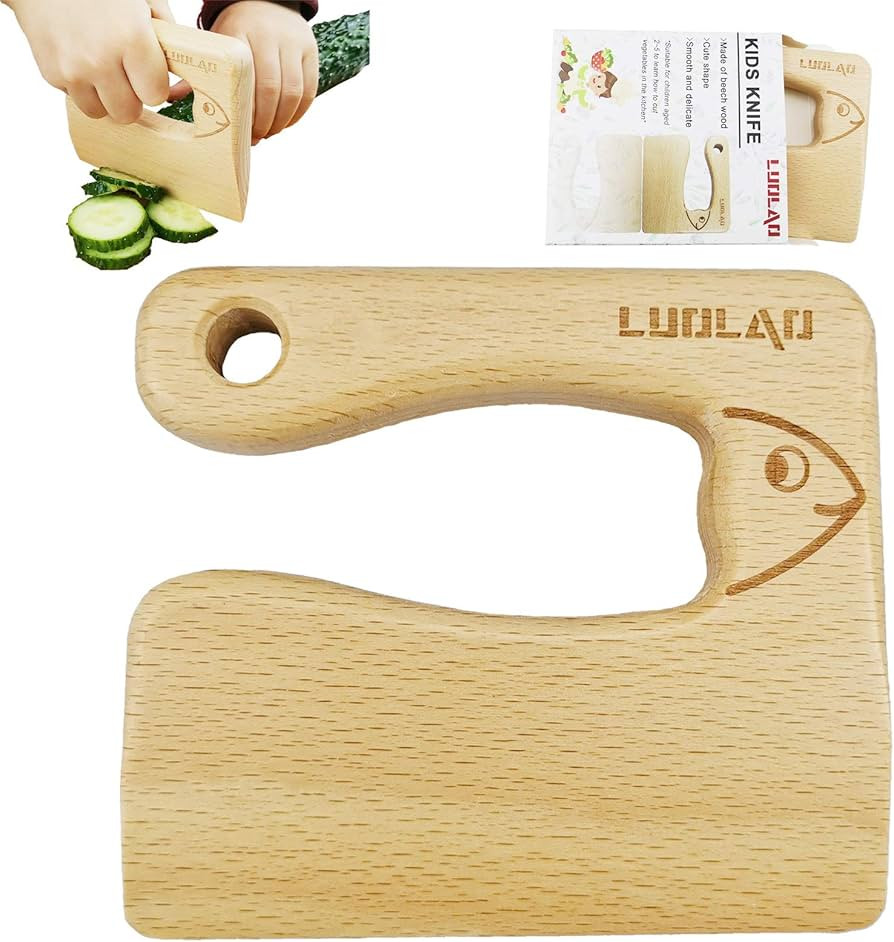 LUOLAO Wooden Kids Knife for Cooking and Safe Cutting Veggies Fruits, Cute Fish Shape Kids Kitche... | Amazon (US)