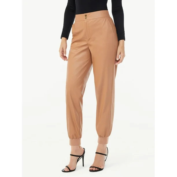 Sofia Jeans by Sofia Vergara Women's High Rise Faux Leather Joggers | Walmart (US)