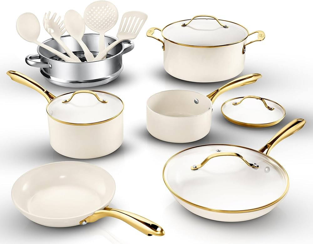Gotham Steel 15 Pc Ceramic Pots and Pans Set Non Stick, Kitchen Cookware Sets, Pot and Pan Set, C... | Amazon (US)