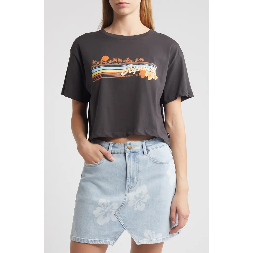Rip Curl Sunset Crop Cotton Jersey Graphic T-Shirt in Washed Black at Nordstrom, Size Large | Nordstrom