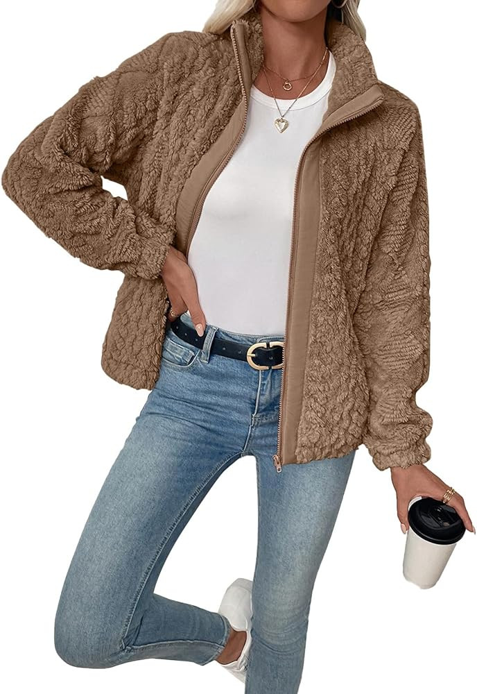 EVALESS Fleece Jacket Womens Sherpa Jacket Long Sleeve Zip Up Coat Winter Clothing Fashion 2025 | Amazon (US)
