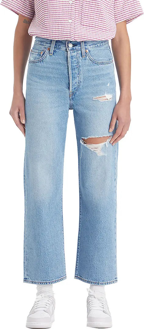 Ribcage Ripped High Waist Ankle Straight Leg Jeans | Nordstrom