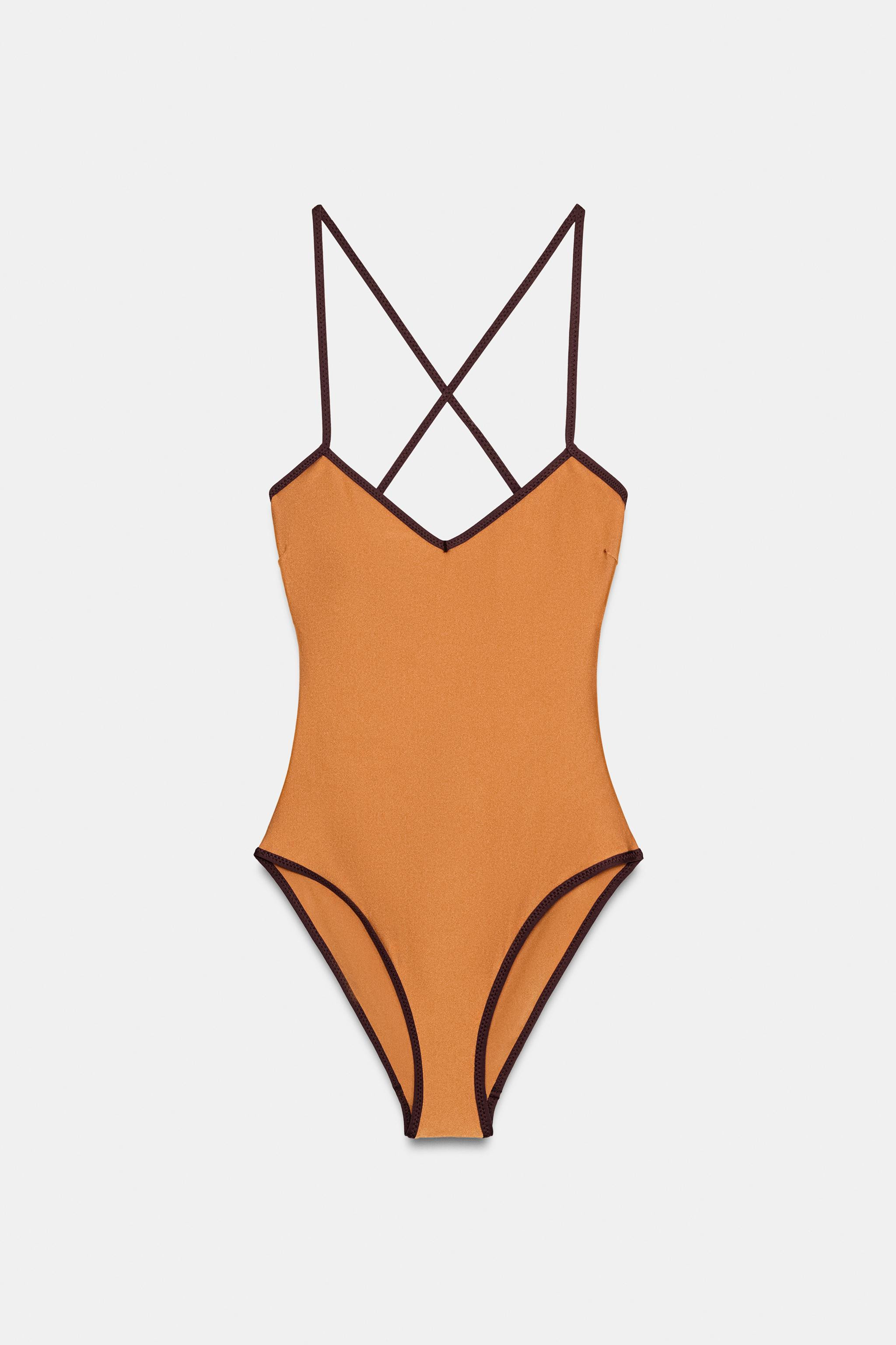SATIN SWIMSUIT WITH CONTRAST TRIMS | Zara US