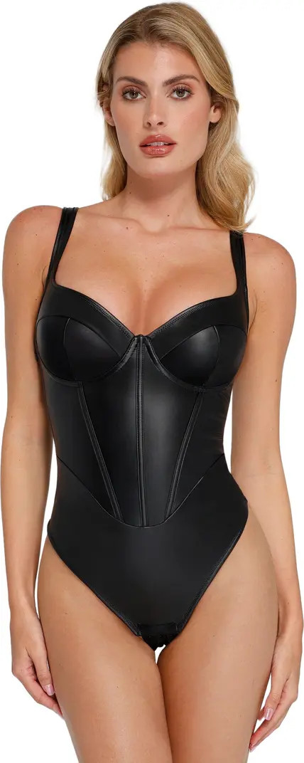 Shapewear Faux Leather Hourglass Corset Bodysuit | Nordstrom