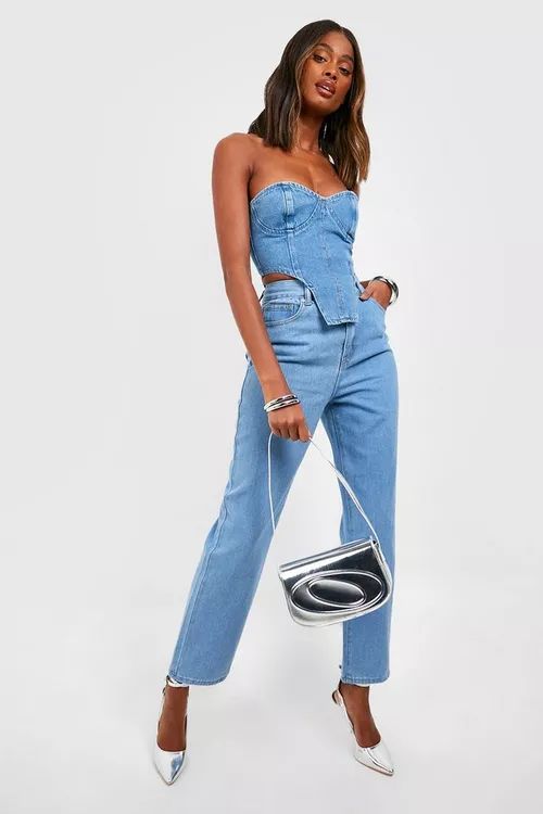 Basics High Waisted Straight Fit Jeans | Boohoo.com (US & CA)