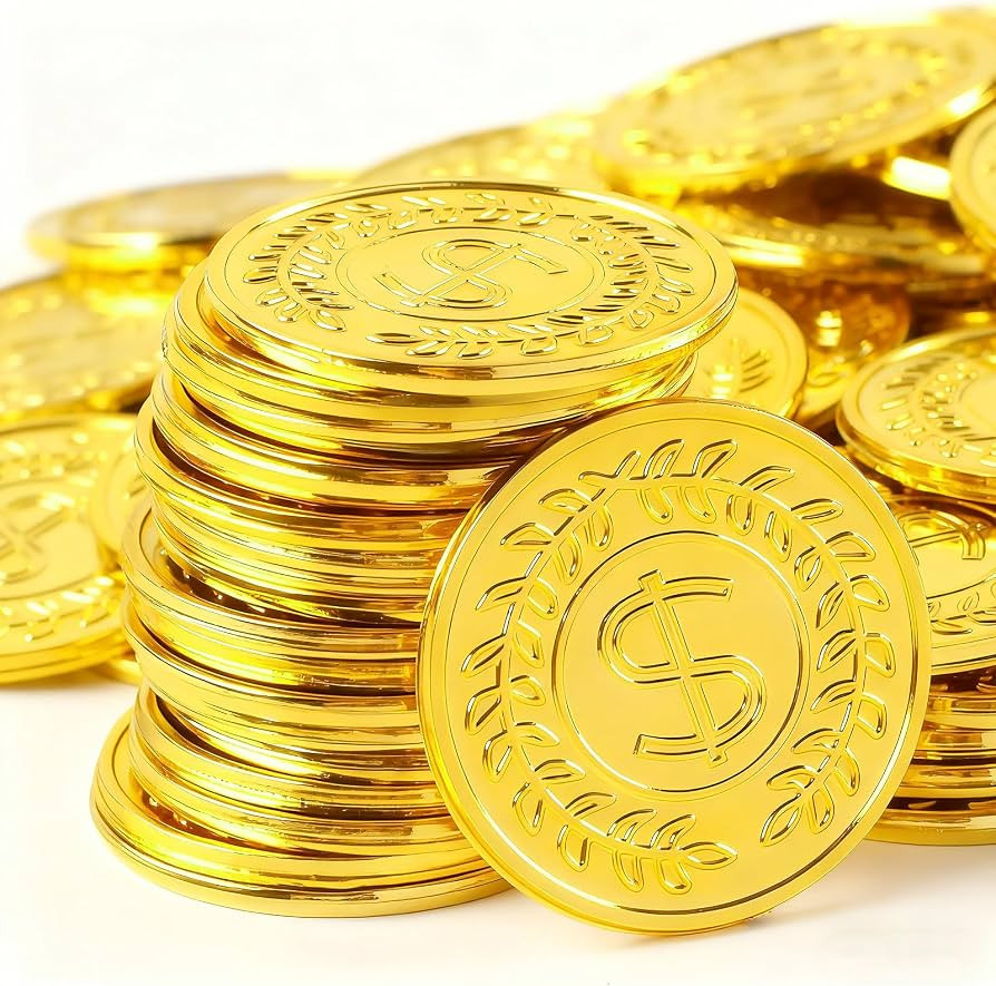 REGUICORP Plastic Gold Coins 110PCS, Fake Coins for Pirate Play, Toy Tokens Fake Gold Coins Bulks... | Amazon (US)
