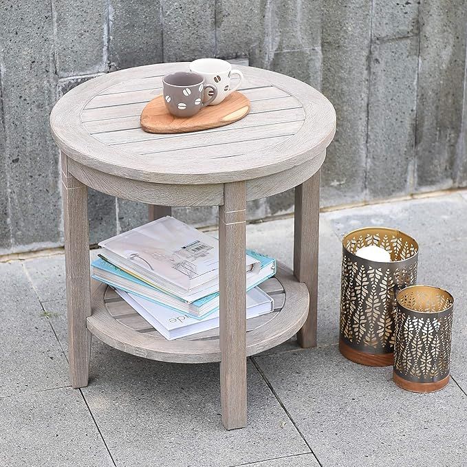 Cambridge Casual Plantation Teak Arie Outdoor Round Side Table, 18 Inch/Weathered Gray | Amazon (US)