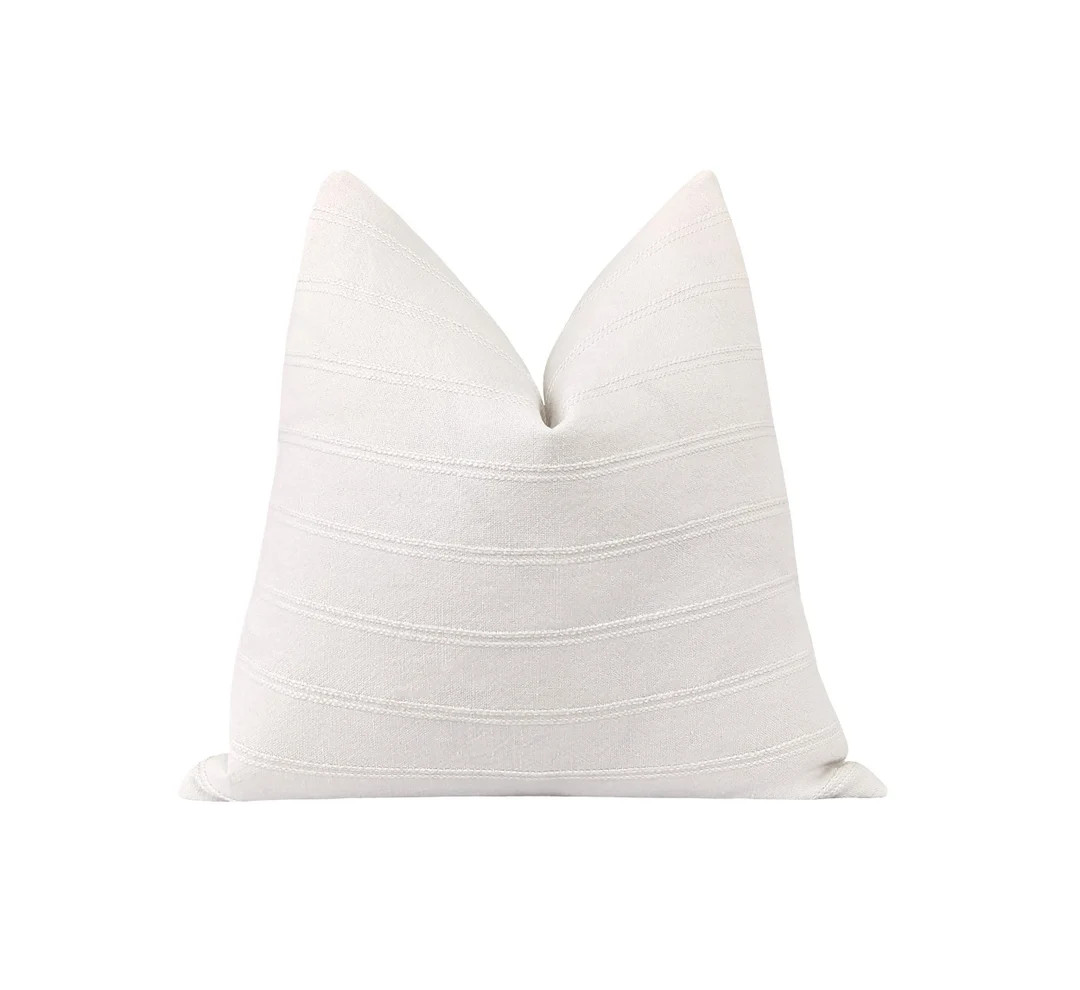 Ivory Textured Stripe Pillow Cover Double Sided Ivory Pillow - Etsy | Etsy (US)