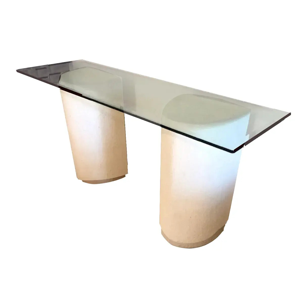Postmodern Plaster Demilune Pedestal Glass Top Console Table | Chairish