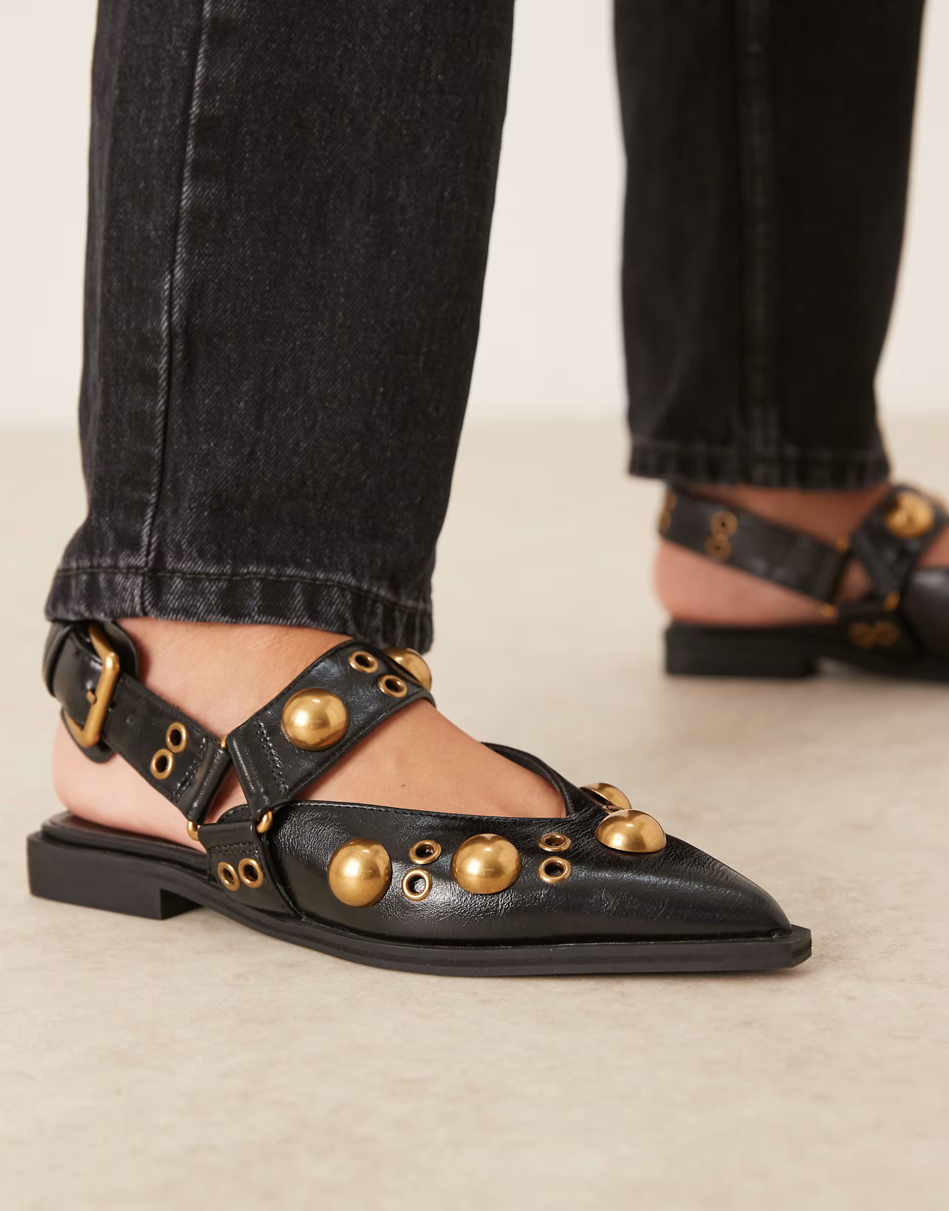ASOS DESIGN Luxor studded mary jane ballet flats in black | ASOS (Global)
