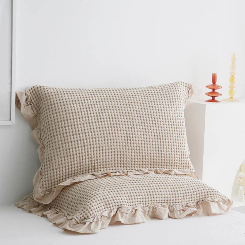 Ownkoti Waffle Weave Cotton Pillowcases with Ruffle (2PCS) | Ownkoti